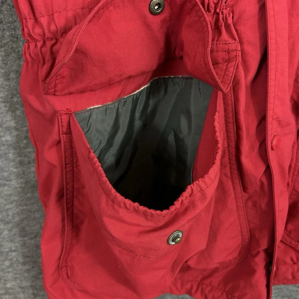 VTG Eddie Bauer‎ Jacket Mens Medium Red Fleece Lined Gorpcore Pocket Hooded 90s